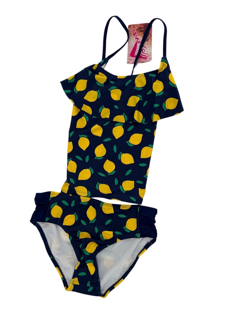 Kanu Surf Girls Lemonade Flounce Tankini 2-Piece Swimsuit Navy Yellow | 14Y